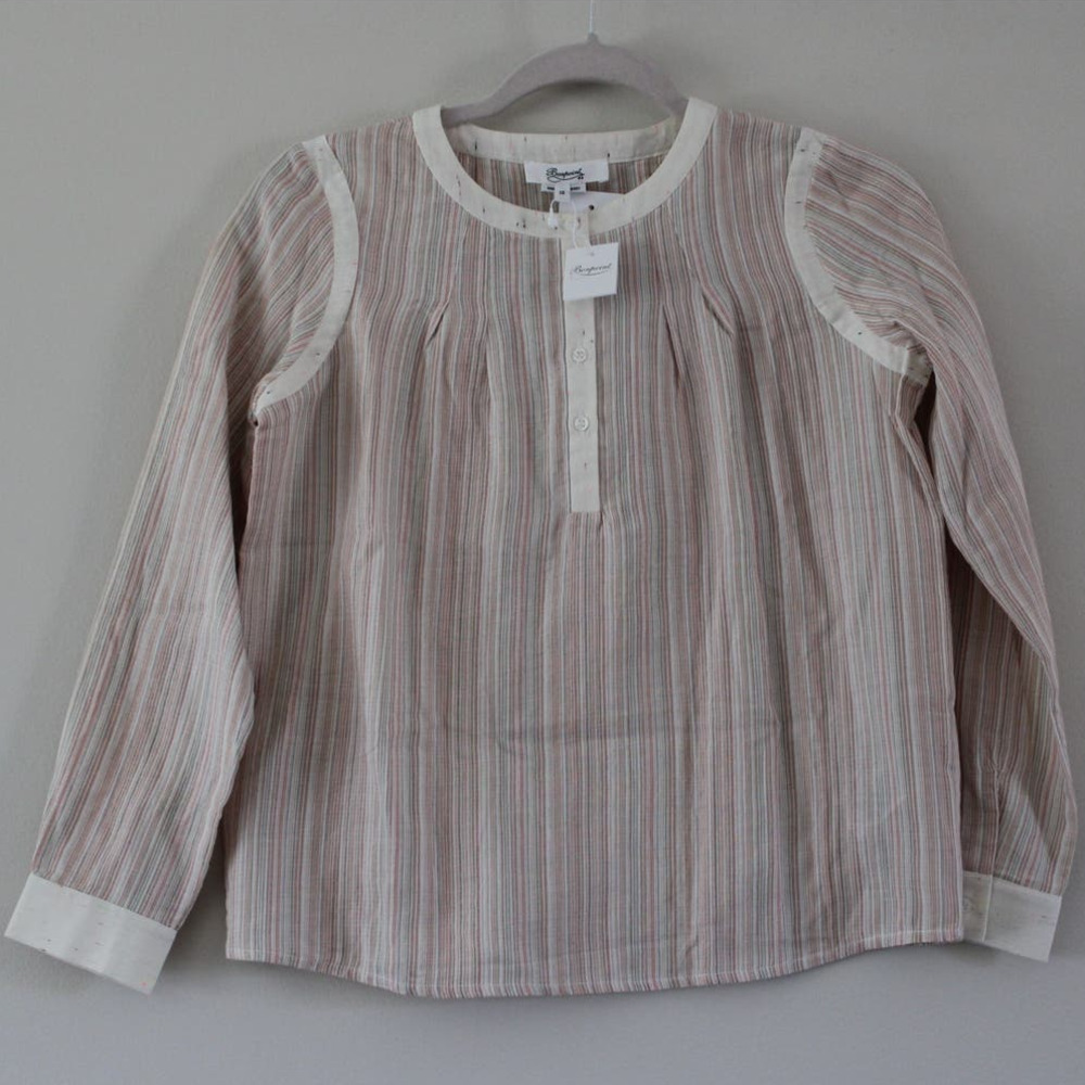 NWT Bonpoint Girl's Onelle Long Sleeve Blouse Top Half Button Striped‎ 12